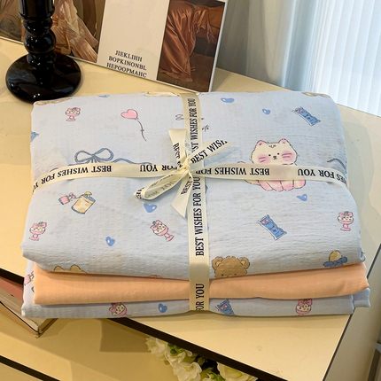 91家纺网 家纺一手货源 找家纺 （总）奈颜 2025新款爆款云感提花双层纱裸睡四件套-叠拍图