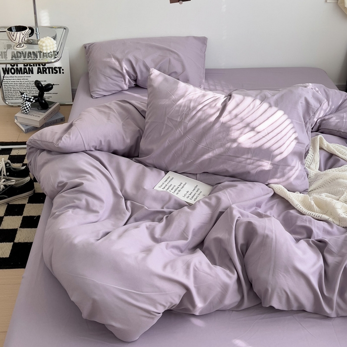 91家纺网 家纺一手货源 找家纺 梦卓家纺 2025爆款ins风超柔褶皱亲肤磨毛水洗棉四件套 芋泥紫