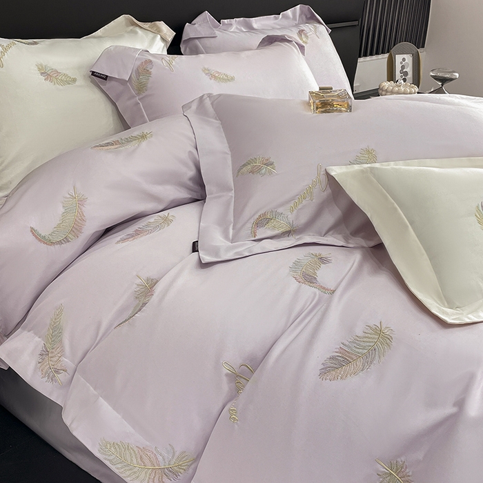 91家纺网 家纺一手货源 找家纺 2025春夏长绒棉四件套纯棉全棉轻奢风床单被套重工刺绣床上用品 芊羽梦-黛紫