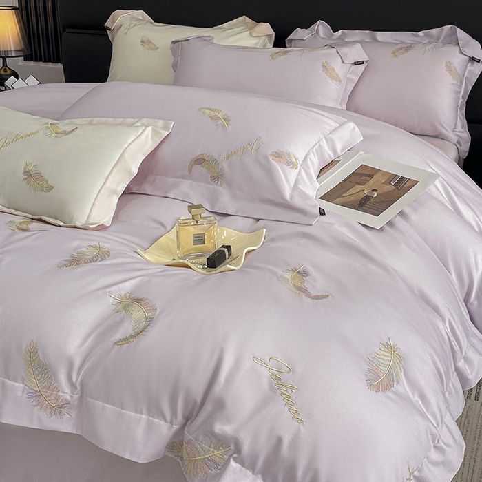 91家纺网 家纺一手货源 找家纺 2025春夏长绒棉四件套纯棉全棉轻奢风床单被套重工刺绣床上用品 芊羽梦-黛紫