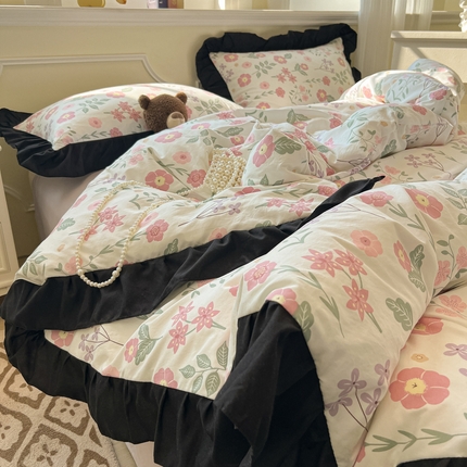 91家纺网 家纺一手货源 找家纺 （总）子钦家纺 2025新款赫本风云朵棉法式花边床单床裙床笠款四件套