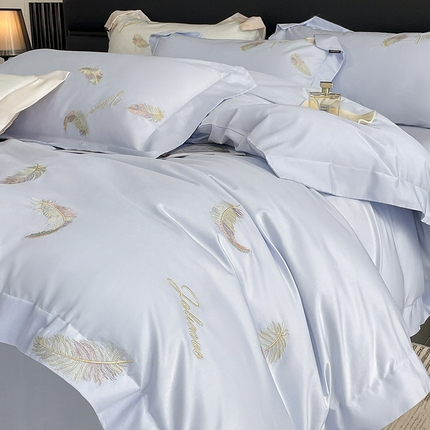 91家纺网 家纺一手货源 找家纺 2025春夏长绒棉四件套纯棉全棉轻奢风床单被套重工刺绣床上用品 芊羽梦-慕蓝