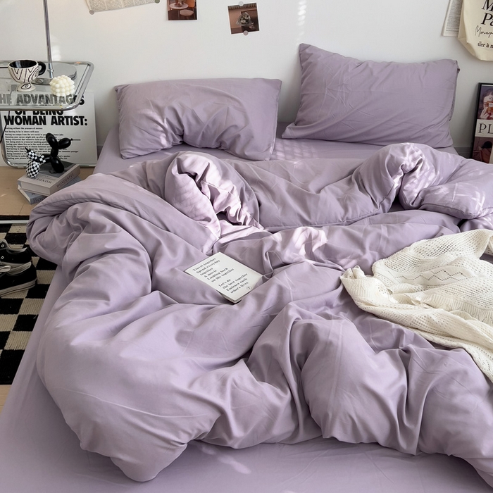 91家纺网 家纺一手货源 找家纺 梦卓家纺 2025爆款ins风超柔褶皱亲肤磨毛水洗棉四件套 芋泥紫