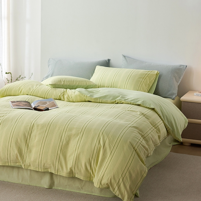 91家纺网 家纺一手货源 找家纺 2025春夏新品刺子米粒色织提花四件套 米粒-嫩绿