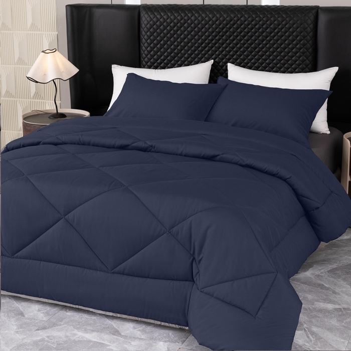 91家纺网 家纺一手货源 找家纺 2025新款美国跨境被芯四季被子三件套 藏青