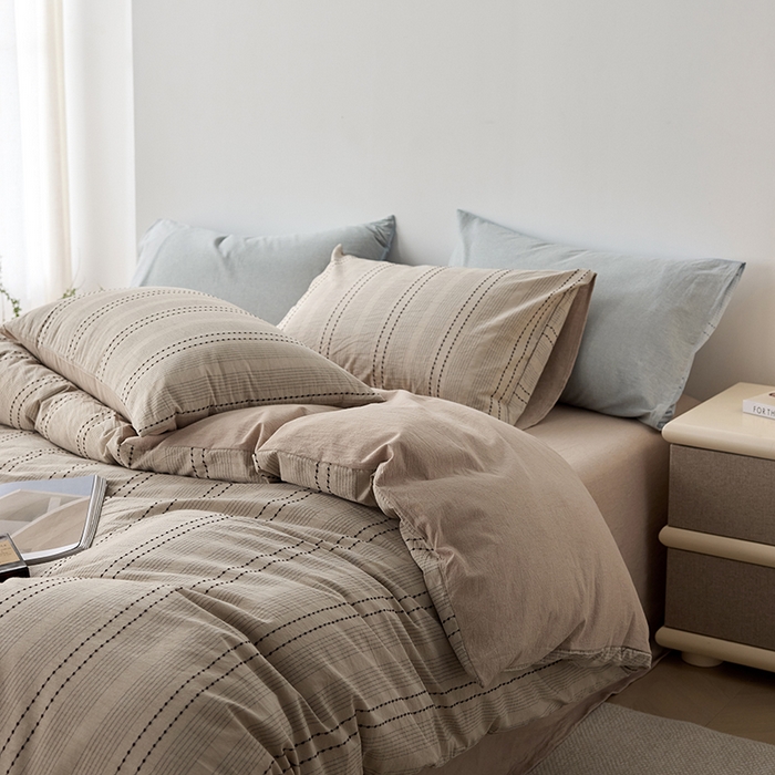 91家纺网 家纺一手货源 找家纺 2025春夏新品刺子米粒色织提花四件套 米粒-卡其