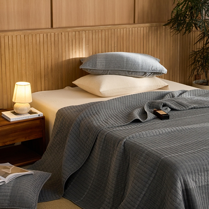 91家纺网 家纺一手货源 找家纺 2025新款全棉纱洗床盖三件套-艾伦 艾伦-深灰