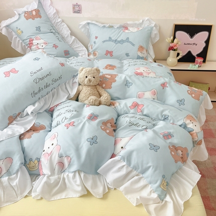 91家纺网 家纺一手货源 找家纺 港岛妹妹 2025新款韩式INS减龄花边款卡通四件套（可提供买家秀） 花边款-童话梦