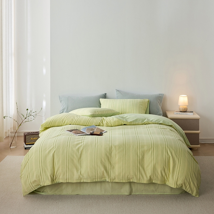 91家纺网 家纺一手货源 找家纺 2025春夏新品刺子米粒色织提花四件套 米粒-嫩绿