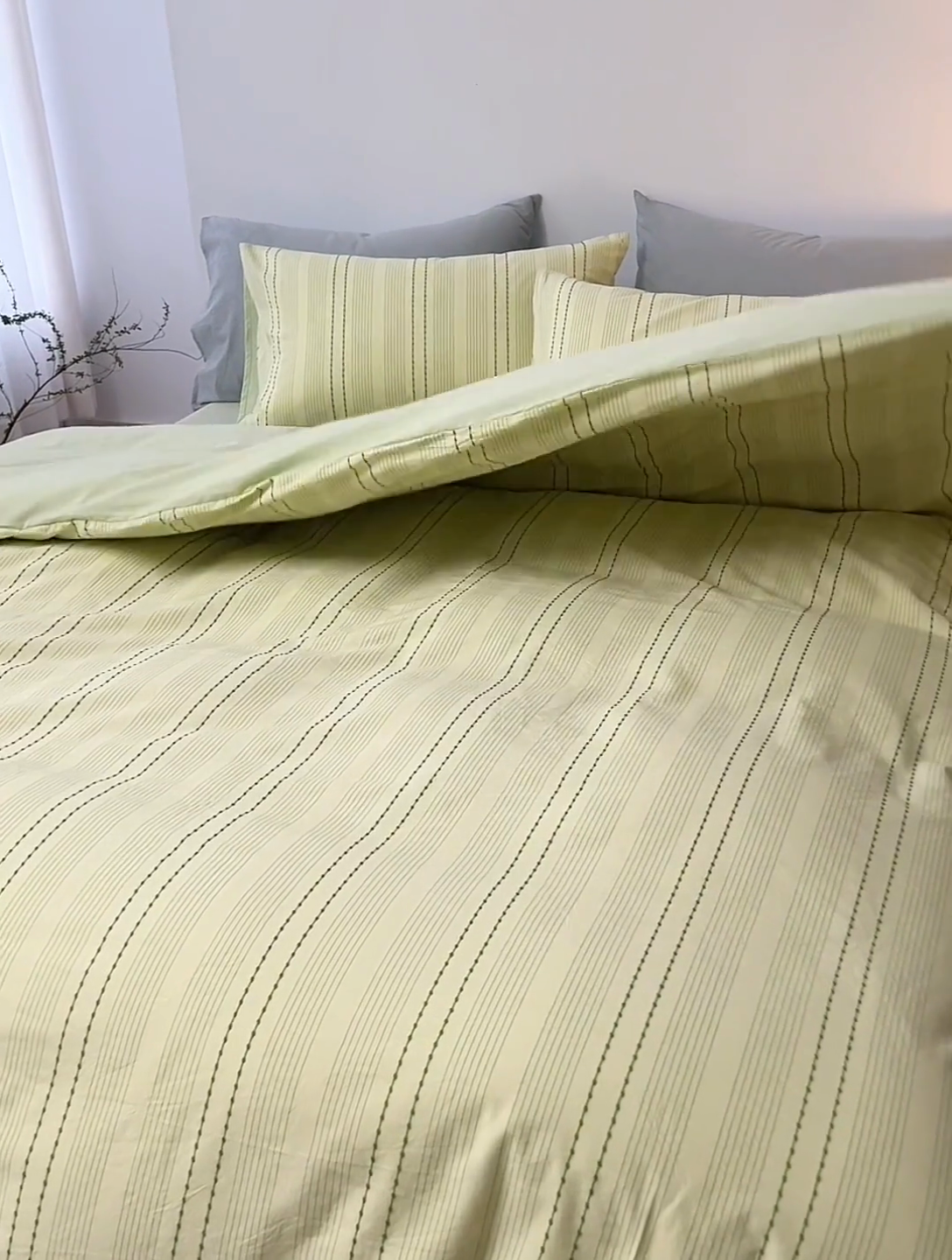 91家纺网 家纺一手货源 找家纺 2025春夏新品刺子米粒色织提花四件套 米粒-嫩绿