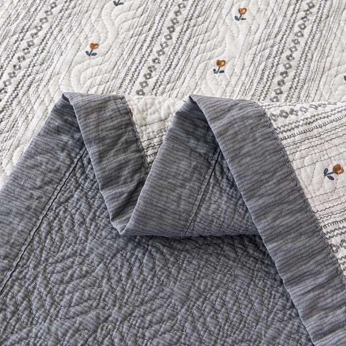 91家纺网 家纺一手货源 找家纺 2025新款13070双面全棉砂洗大直边床盖三件套四件套 雅梦