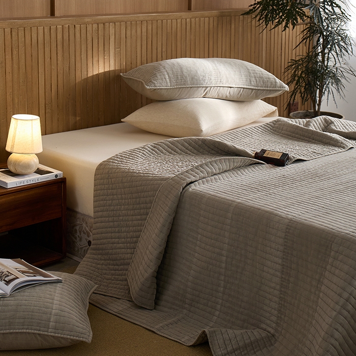 91家纺网 家纺一手货源 找家纺 2025新款全棉纱洗床盖三件套-艾伦 艾伦-米灰