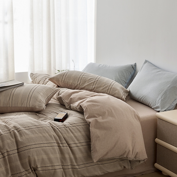 91家纺网 家纺一手货源 找家纺 2025春夏新品刺子米粒色织提花四件套 米粒-卡其