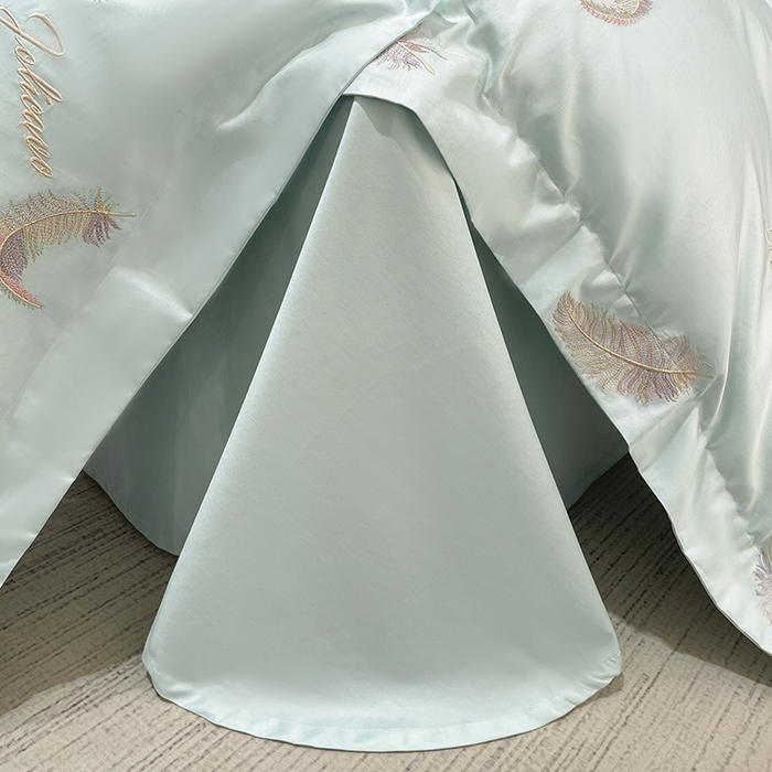 91家纺网 家纺一手货源 找家纺 2025春夏长绒棉四件套纯棉全棉轻奢风床单被套重工刺绣床上用品 芊羽梦-茶绿