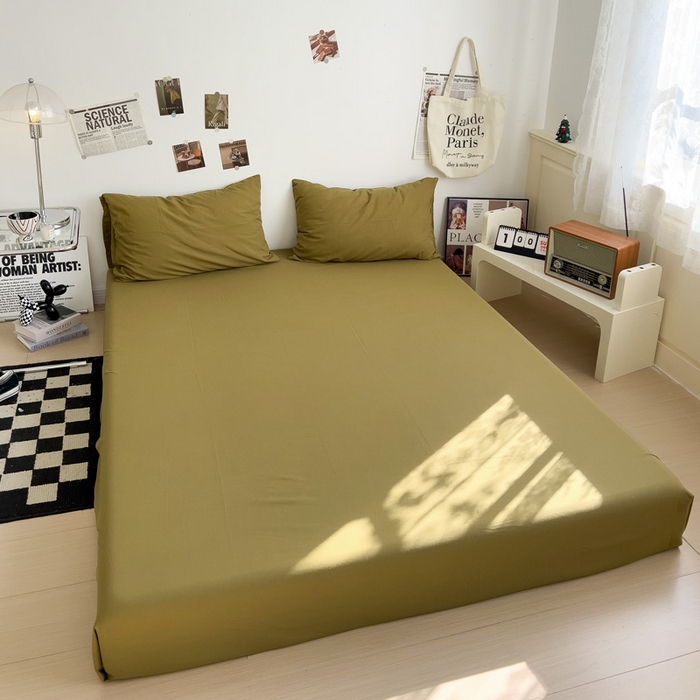 91家纺网 家纺一手货源 找家纺 梦卓家纺 2025爆款ins风超柔褶皱亲肤磨毛水洗棉四件套 姜黄