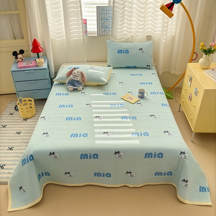 罗亿家纺 2025新款水洗棉双层纱夹棉绗缝床盖（提供买家秀） 蓝莓梨子