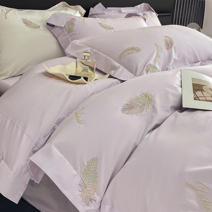 91家纺网 家纺一手货源 找家纺 2025春夏长绒棉四件套纯棉全棉轻奢风床单被套重工刺绣床上用品 芊羽梦-黛紫