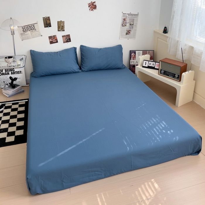 91家纺网 家纺一手货源 找家纺 梦卓家纺 2025爆款ins风超柔褶皱亲肤磨毛水洗棉四件套 爵士蓝