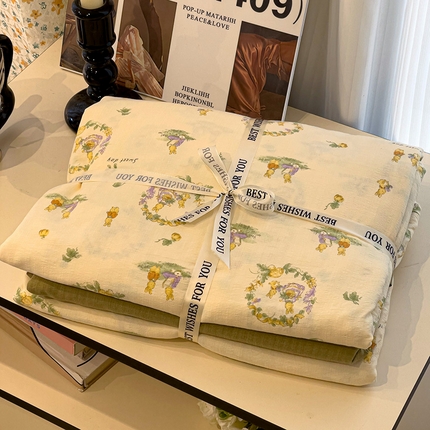 奈颜 2025新款爆款云感提花双层纱裸睡四件套-叠拍图 多多兔