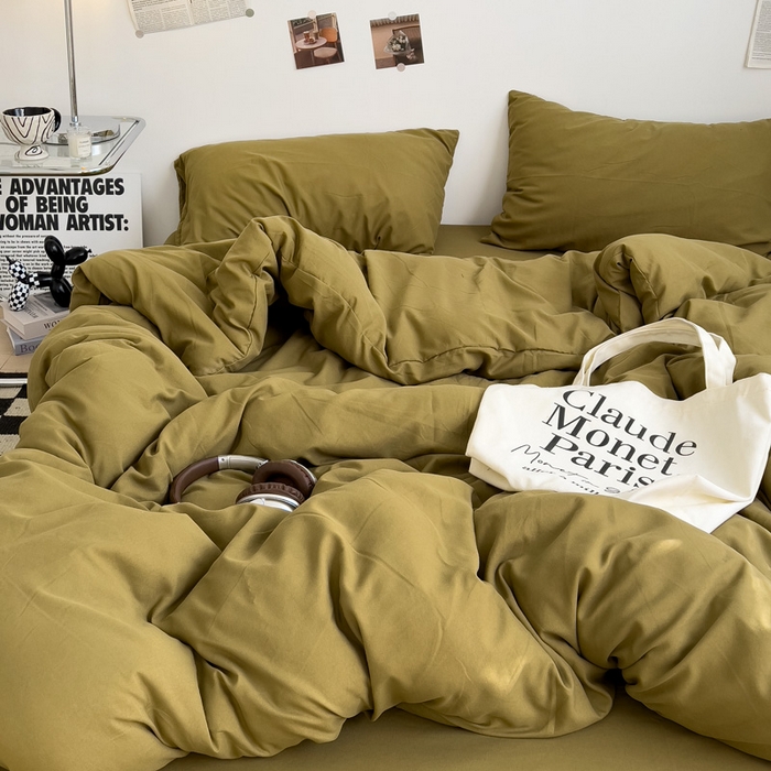 91家纺网 家纺一手货源 找家纺 梦卓家纺 2025爆款ins风超柔褶皱亲肤磨毛水洗棉四件套 姜黄