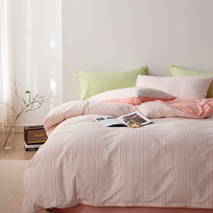 91家纺网 家纺一手货源 找家纺 2025春夏新品刺子米粒色织提花四件套 米粒-嫩粉