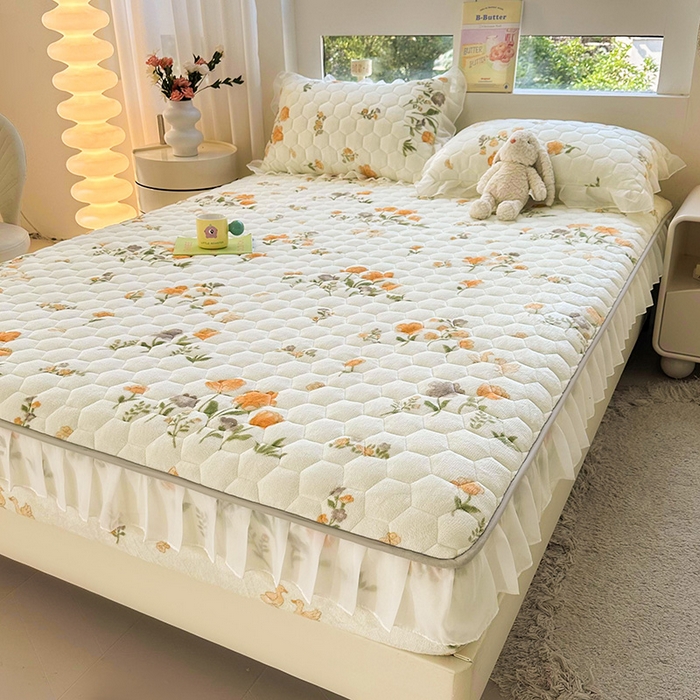 91家纺网 家纺一手货源 找家纺 （买家秀 爆款不断货）A类母婴级卡通牛奶绒床笠珊瑚绒雪花绒床笠儿童牛奶绒夹棉床笠花边款牛奶绒花边床笠 花边款--仙香花朵