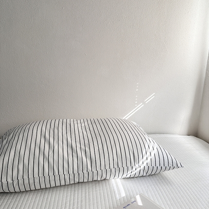 91家纺网 家纺一手货源 找家纺 2025新款40水洗棉单枕套有一点蓝系列 白竖条