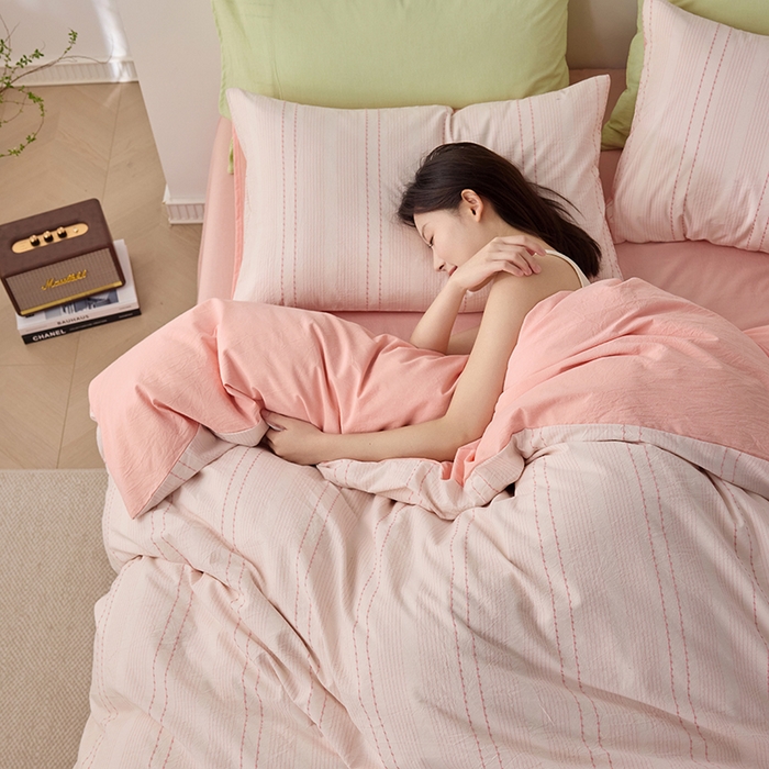 91家纺网 家纺一手货源 找家纺 2025春夏新品刺子米粒色织提花四件套 米粒-嫩粉