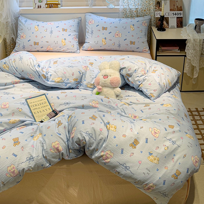 91家纺网 家纺一手货源 找家纺 奈颜 2025新款爆款云感提花双层纱裸睡四件套 动物派对