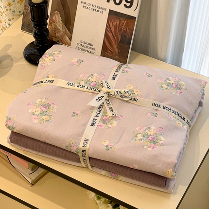 91家纺网 家纺一手货源 找家纺 （总）奈颜 2025新款爆款云感提花双层纱裸睡四件套-叠拍图