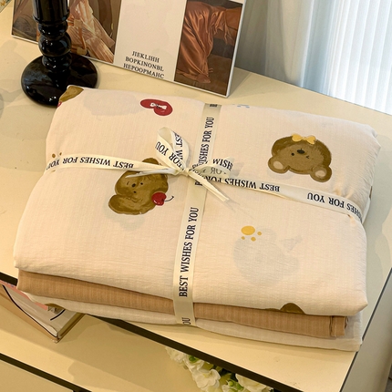 91家纺网 家纺一手货源 找家纺 （总）奈颜 2025新款爆款云感提花双层纱裸睡四件套-叠拍图