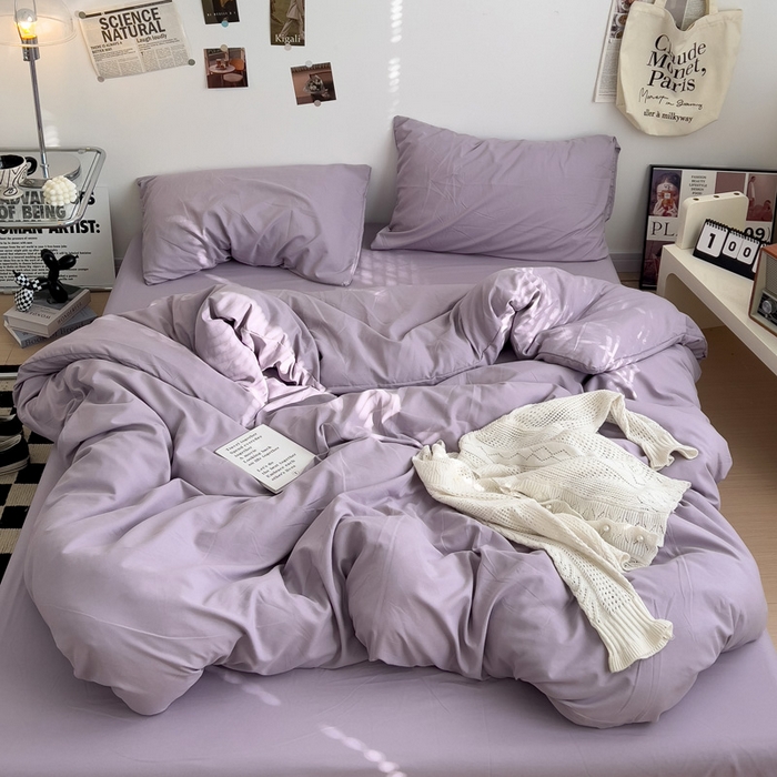 91家纺网 家纺一手货源 找家纺 梦卓家纺 2025爆款ins风超柔褶皱亲肤磨毛水洗棉四件套 芋泥紫