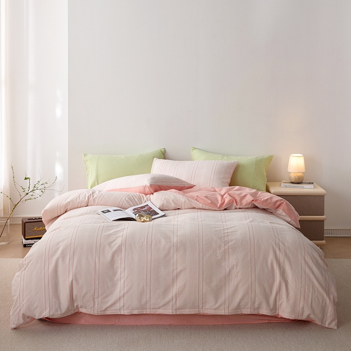 91家纺网 家纺一手货源 找家纺 2025春夏新品刺子米粒色织提花四件套 米粒-嫩粉