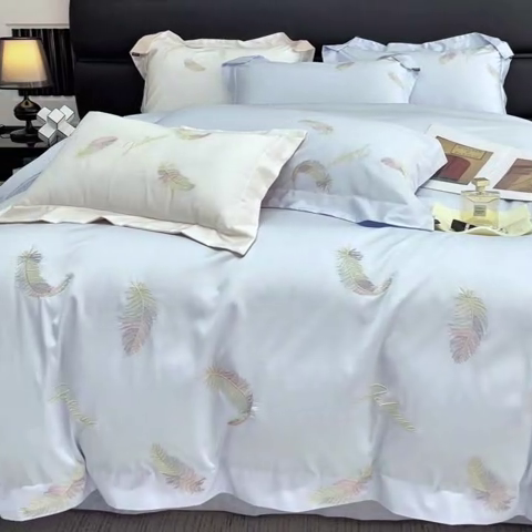 91家纺网 家纺一手货源 找家纺 2025春夏长绒棉四件套纯棉全棉轻奢风床单被套重工刺绣床上用品 芊羽梦-慕蓝