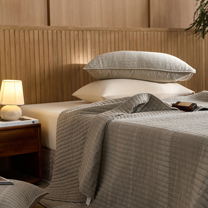 91家纺网 家纺一手货源 找家纺 2025新款全棉纱洗床盖三件套-艾伦 艾伦-米灰