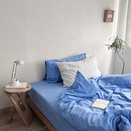 91家纺网 家纺一手货源 找家纺 （总）2025新款40水洗棉四件套有一点蓝系列