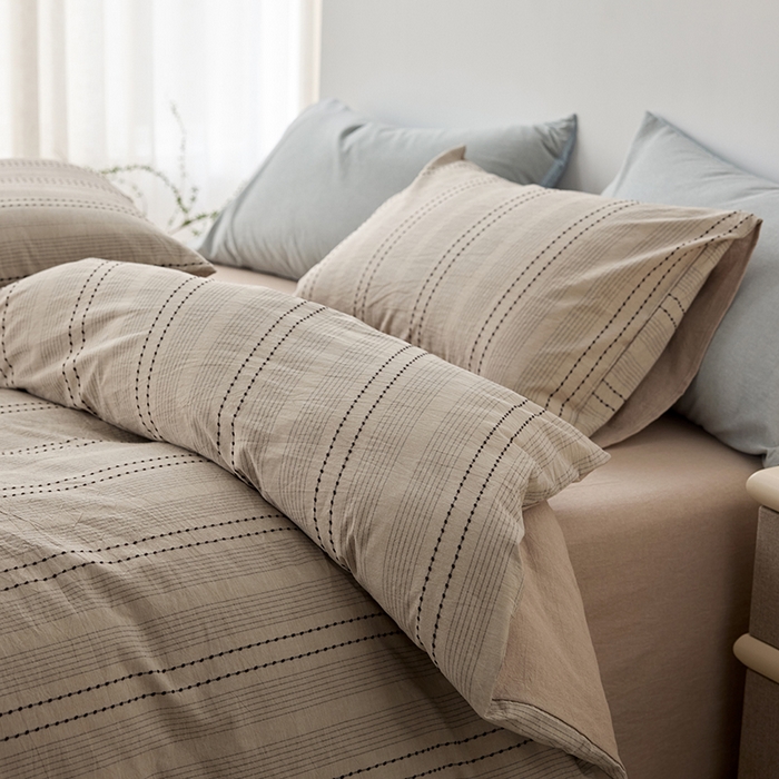 91家纺网 家纺一手货源 找家纺 2025春夏新品刺子米粒色织提花四件套 米粒-卡其