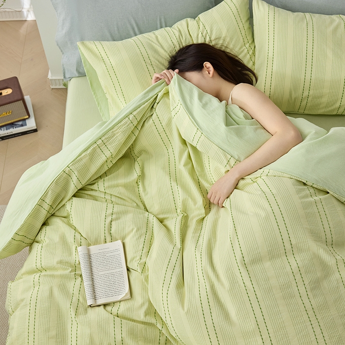 91家纺网 家纺一手货源 找家纺 2025春夏新品刺子米粒色织提花四件套 米粒-嫩绿