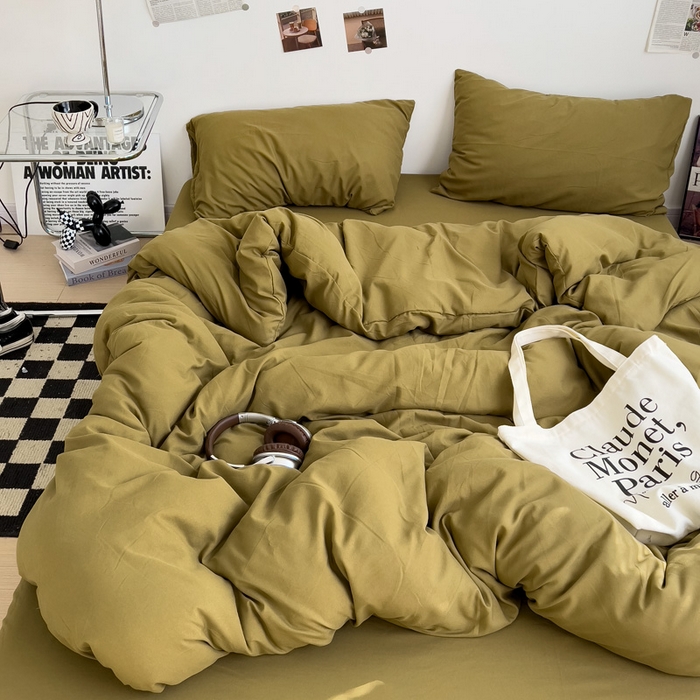 91家纺网 家纺一手货源 找家纺 梦卓家纺 2025爆款ins风超柔褶皱亲肤磨毛水洗棉四件套 姜黄