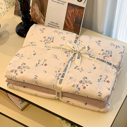 91家纺网 家纺一手货源 找家纺 （总）奈颜 2025新款爆款云感提花双层纱裸睡四件套-叠拍图