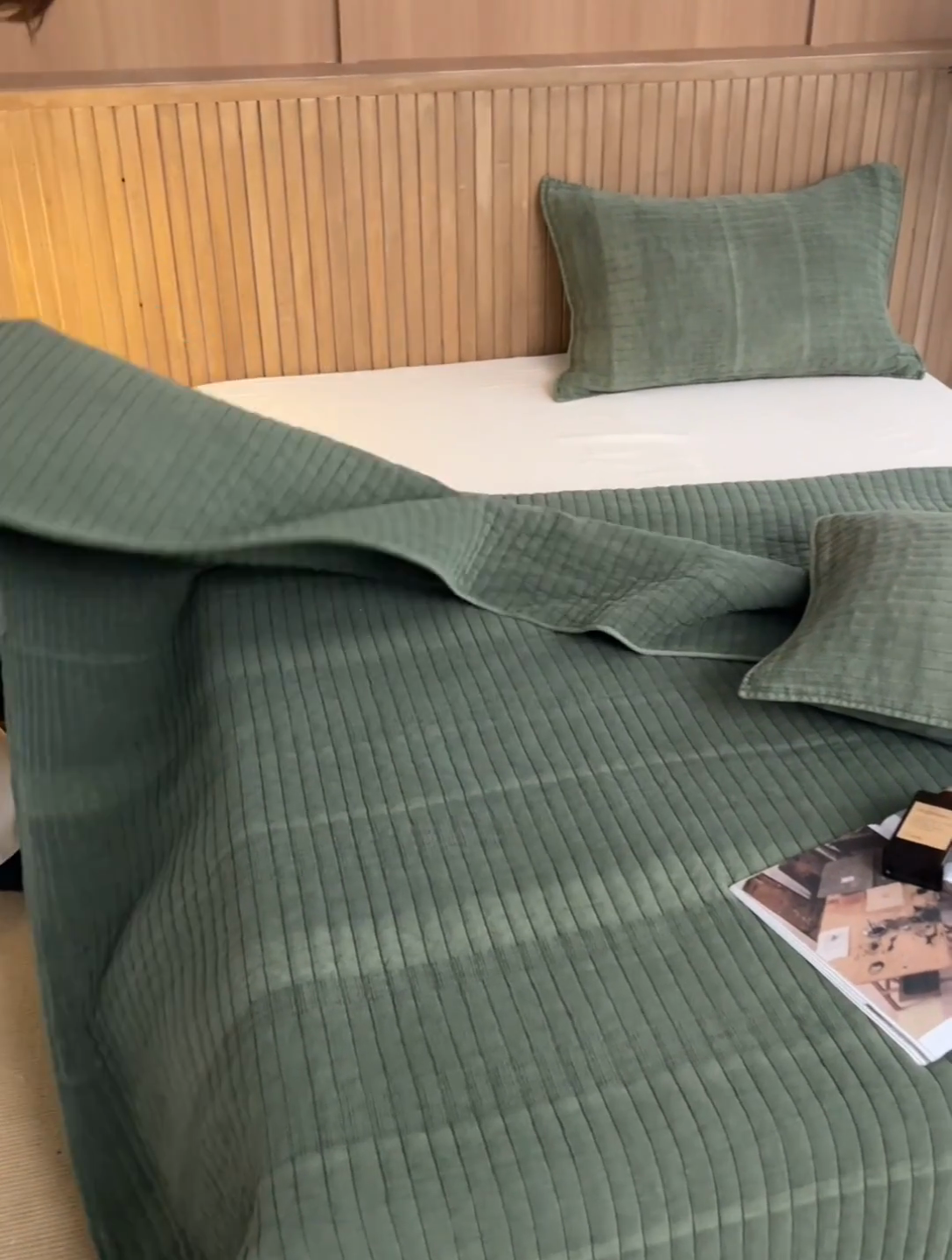 91家纺网 家纺一手货源 找家纺 2025新款全棉纱洗床盖三件套-艾伦 艾伦-军绿