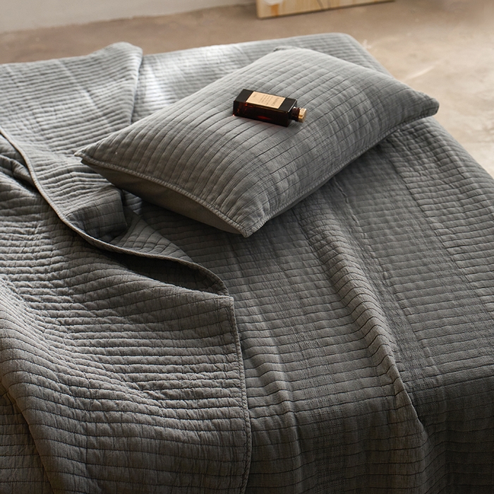 91家纺网 家纺一手货源 找家纺 2025新款全棉纱洗床盖三件套-艾伦 艾伦-深灰