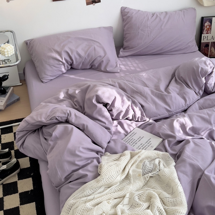 91家纺网 家纺一手货源 找家纺 梦卓家纺 2025爆款ins风超柔褶皱亲肤磨毛水洗棉四件套 芋泥紫