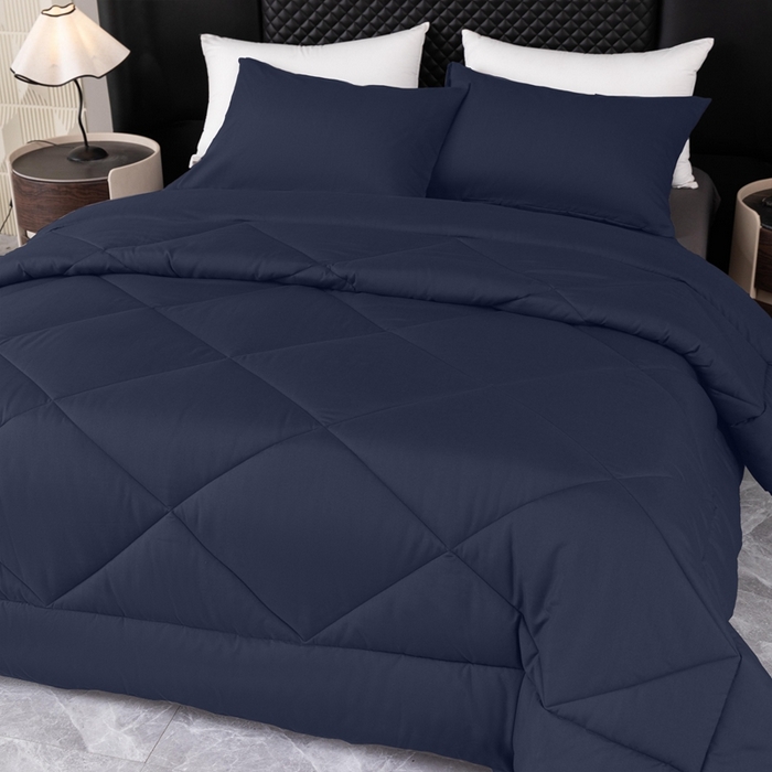 91家纺网 家纺一手货源 找家纺 2025新款美国跨境被芯四季被子三件套 藏青