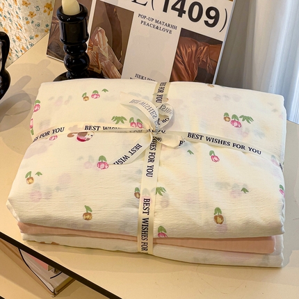 91家纺网 家纺一手货源 找家纺 （总）奈颜 2025新款爆款云感提花双层纱裸睡四件套-叠拍图