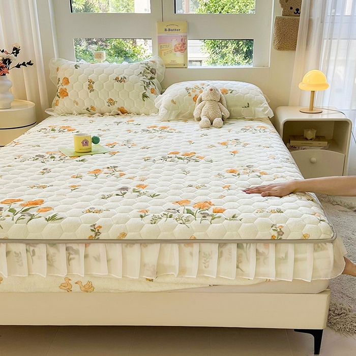 91家纺网 家纺一手货源 找家纺 （买家秀 爆款不断货）A类母婴级卡通牛奶绒床笠珊瑚绒雪花绒床笠儿童牛奶绒夹棉床笠花边款牛奶绒花边床笠 花边款--仙香花朵