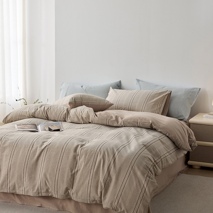 91家纺网 家纺一手货源 找家纺 2025春夏新品刺子米粒色织提花四件套 米粒-卡其