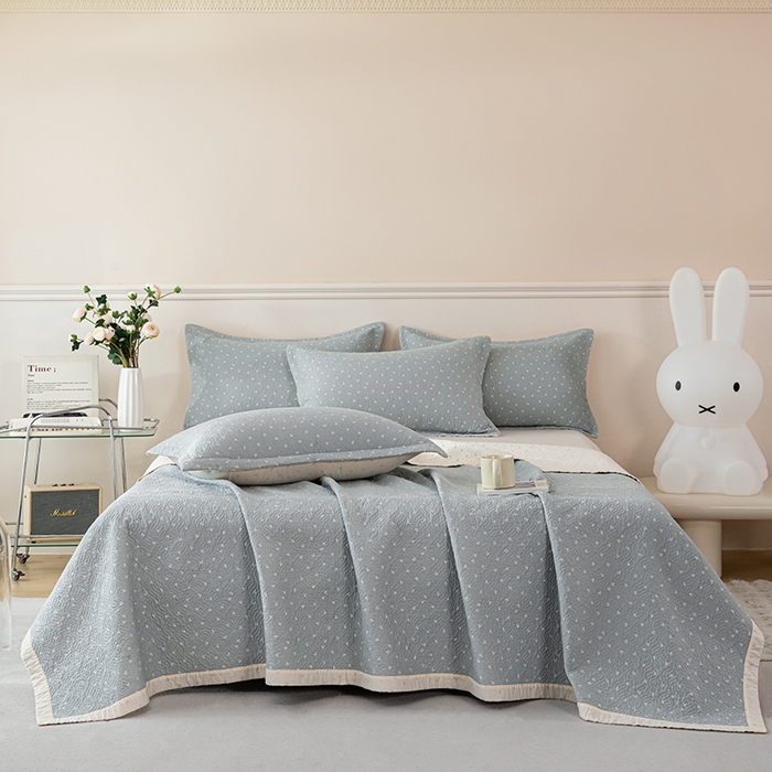 91家纺网 家纺一手货源 找家纺 2025新款13070双面全棉砂洗大直边床盖三件套四件套 温婉