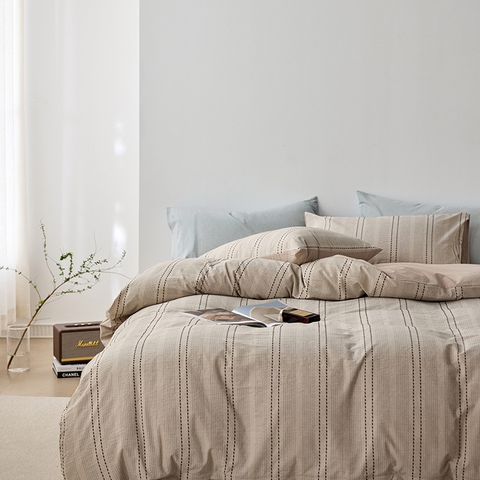 91家纺网 家纺一手货源 找家纺 2025春夏新品刺子米粒色织提花四件套 米粒-卡其