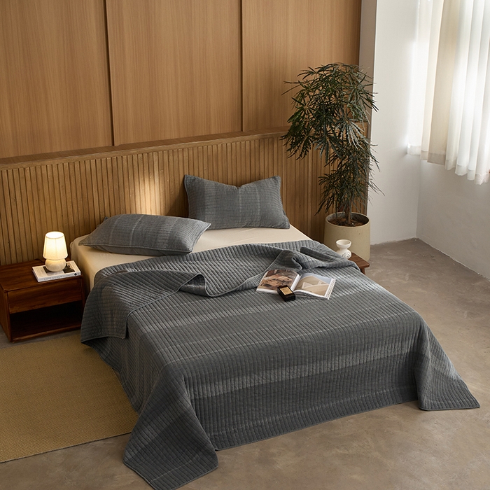 91家纺网 家纺一手货源 找家纺 2025新款全棉纱洗床盖三件套-艾伦 艾伦-深灰